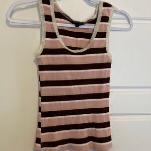 Striped Pink and Brown Lace-Trim Tank Top